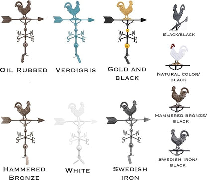 Most Color Options - Aluminum Rooster Weathervane - Made in The USA - Chicken weathervane - Rooster Decor - Rooster Weathervane for Roof - Roof Mount Included (4 to Choose from)