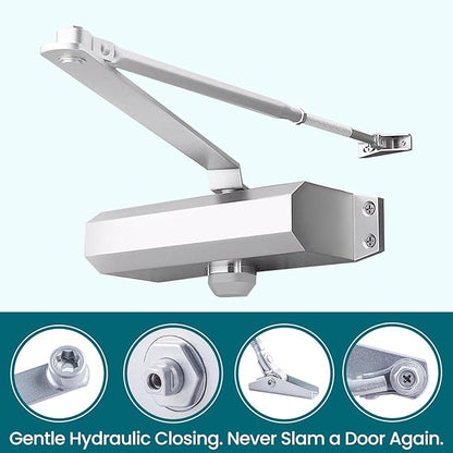 Automatic Door Closer – Adjustable Spring Type, Grade 3 Hydraulic Self-Closing Door Closer for Home, Bedroom & Interior Doors