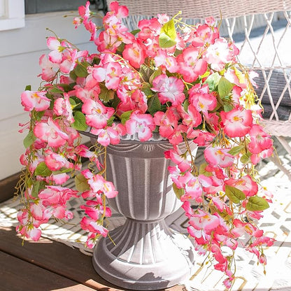 Artificial Hibiscus Fake Hanging Flowers Plants for Outdoors Spring Summer Decoration, 4pcs Pink Silk Hibiscus Long Trailing Vines UV Resistant Realistic Faux Flower for Outside Front Door Porch Patio