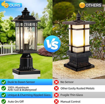 DASTOR 2 Pack Dusk to Dawn Outdoor Post Lights, Outdoor Lamp Post Light with Pier Mount Base, Waterproof Aluminum Post Outdoor Lighting for Garden Patio Pathway