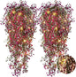RECUTMS 4Pcs Fake Ferns Artificial Hanging Plants with 30 LED Lights Ivy Flowers Large Faux Hanging Plant for Indoor Outdoor Room Garden Porch Wedding Party Decorations (Fuchsia)