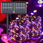 Halloween Decorations Outdoor Lights, Solar String Lights Purple Orange IP67 Waterproof 2 Pack Total 200 LED 66FT 8 Modes Fairy Lights, Outside Fall Decor for Tree, Garden, Patio, Fence, Lawn