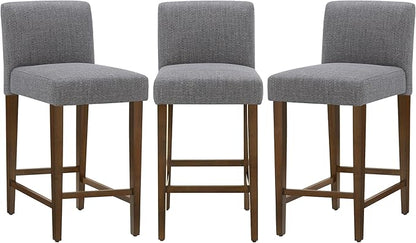 CHITA Counter Height Bar Stools Set of 3, 27" H Seat Height Upholstered Barstools, Fabric in Fog Grey