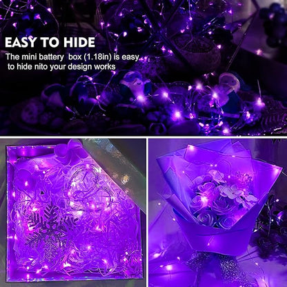 AIKEI 24 Pack LED Fairy Lights Battery Operated, String Lights Waterproof 7 Feet 20 Led Firefly Starry Lights for Wedding Party Bedroom Garden Christmas Decoration Purple