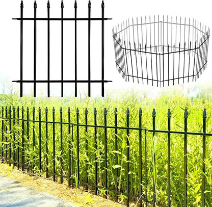 Metal Decorative Garden Fence 24" Wide x 24" High (5 Panels, Total Length 10 feet), Metal Border Folding Fence, Landscape Fencing Dog Fence Pet Fence for Flower Bed, Yard, Animal Barrier