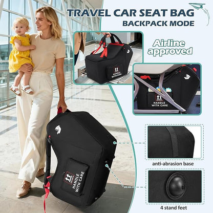 RAINSMORE Infant Car Seat Travel Bag for Airplane Compatible with All Nuna Pipa Car Seat and Base Chicco KeyFit 30 and Base Padded Car Seat Backpack for Travel Carseat Gate Check Bag with Side Pocket