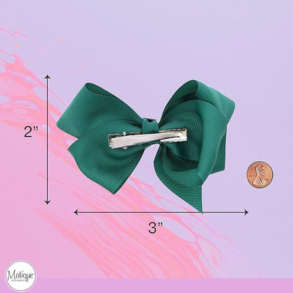 3 Inch Grosgrain Bow for Little Girls- Set of 2 (Hunter Green)