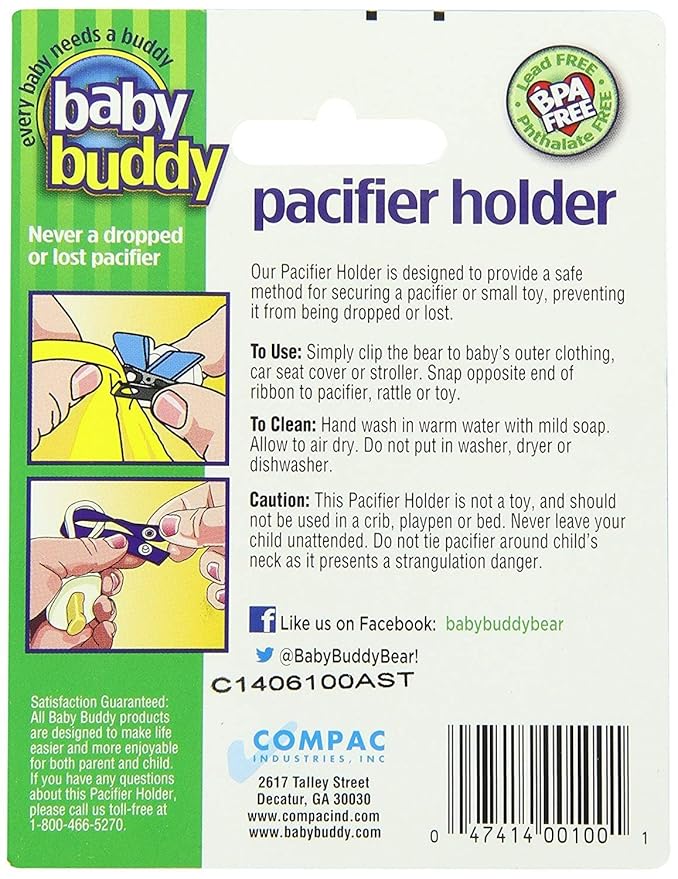 Baby Buddy Pacifier Clip Holder, Newborn Essential with Universal Fit for All Binky and Teether Brands, Ages 4+ Months, Yellow, 2 Pack