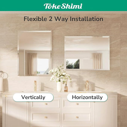 TokeShimi 24x32 Beveled Bathroom Mirror Frameless, Tempered Rectangle Bathroom Vanity Mirror Beveled with 1" Beveled Edge, Shatterproof Farmhouse Wall Mirrored for Living Room, Entryway, Restroom