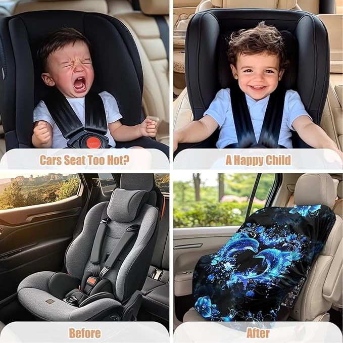 XYZCANDO Dophin Car Seat Sun Cover for Baby Elegant Baby Car Seat Cover for Travel Washable Baby Car Seat Shade Cover for Travel Summer Carseat Cover Protect from Sun/Hot Days 2025
