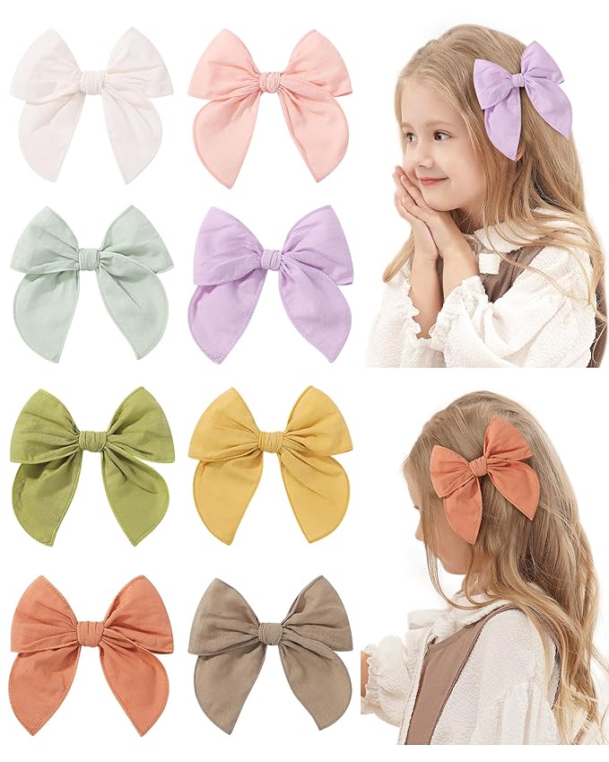 doboi 8PCS Baby Girls Hair Clips Fable Hair Bows Cotton Linen Bows for Girls Hair Accessories for Baby Toddlers Kids