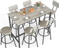 Rovibek Dining Table Set for 6, Bar Table and Chairs Set, Modern 6 Piece High Top Table and Chairs, Industrial Bar Height Pub Tables for Kitchen, Dining Room, Grey