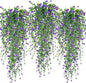 Artificial Hanging Flowers, 3 Pcs Fake Hanging Plants Decor, Artificial Vines for Outdoors, UV Resistant No Fade Artificial Fake Hanging for Indoor Decoration Outdoor Porch Courtyard (Purple)