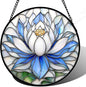 Stained Glass Window Hanging - Blue and White Lotus Petal Suncatcher for Doors Window Home Sun Catchers Decor Christmas Mother's Day July Birthday Gifts for Teacher Women Men Mom Nana 14.9 in