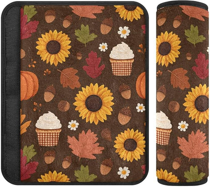 2 Pack Seatbelt Covers Seat Belt Cover Pad for Adults Boys Girls Car Seat Strap Covers Pads Cushion Universal Shoulder Strap Pad Protector for Backpack Camera Bag 6.5 Inch Sunflowers Maple Leaves Pump