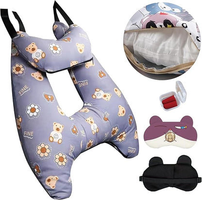 Car Pillow for Kids, Car Neck Head Support Cushion Set,Travel car seat Safety Pillow,h Shape car Sleeping Pillow Kids,Pillow case can be Disassembled and Washed (E)