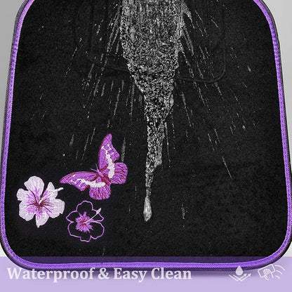 CAR PASS Embroidery Butterfly and Flower Car Floor Mats, Purple Car Floor Mats, Universal Fit 95% Automotive,SUVS,Sedan,Vans,for Women,Girly,Set of 4(Black with Purple)