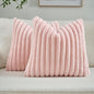 FUTEI Pack of 2 Solid Faux Fur Plush Throw Pillow Covers 18x18 Inch Soft Fluffy Striped Decorative Cushion Cases Modern Farmhouse Accent for Couch Bed Living Room, Pink