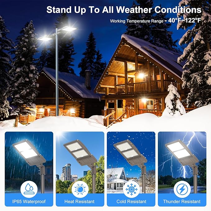 2 Pack 320W LED Parking Lot Light 48,000LM UL Listed 320W 256W 192W Adjustable LED Shoebox Pole Light with Slip Fitter 5000K Flood Lights Outdoor IP65 Waterproof Commercial Street Light 100-277VAC