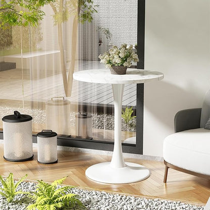 White Round Table Modern Dining Table Marble Texture Tulip Round Kitchen Table Mid Century Coffee Table for Living Room, 24 inch