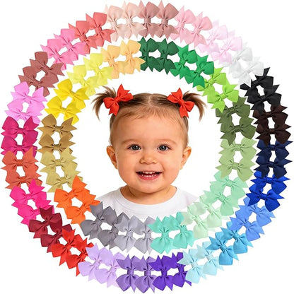 ALinmo Hair Clips for Girls - 80PCS Fully Lined Tiny Alligator Bows in Pairs for Infants and Toddlers