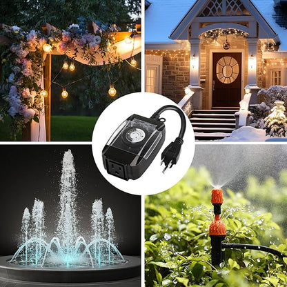 Outdoor Timer Outlet Waterproof, 24 Hour Mechanical Timer Outlet for Home and Garden, Single Grounded, 15A 3/4HP, Black, 1 Pack