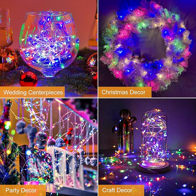 btfarm 12 Pack Fairy Lights Battery Operated [3 Modes], 7ft 20 Led Twinkle Lights String Lights Waterproof Bulk Small Mini Silver Wire for Mason Jars Vases Wedding Table Centerpiece, Colorful