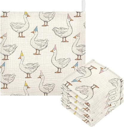 vvfelixl Goose with Birthday Hat Baby Burp Cloths Baby Muslin Washcloths for Boys Girls Cotton Babys Face Towel for Newborn Infants Soft and Absorbent 11.8 X 11.8 in, 5 Pack