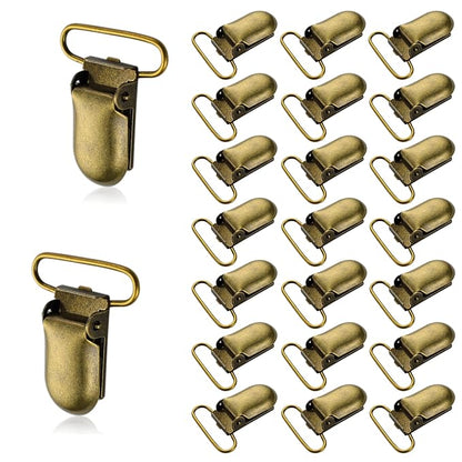25 PCS 1" Suspender Clips Metal Pacifier Clip Holder for Pacifiers DIY Baby Girl Toy Bibs Garter Making Supplies (Bronze, Bulk)