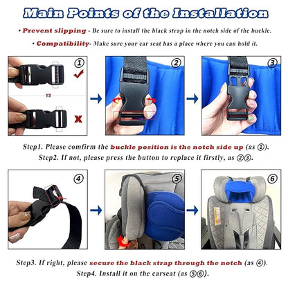 Adjustable Baby Head Support for Car Seat Soft Neck Relief Fit 1-4 Year-Old Toddlers Blue