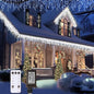 Icicle Christmas Lights Outdoor,520 LED 49.2FT 8 Modes with 80 Drops Cool White Icicle Lights,Remote Control Outdoor Indoor Fairy String Lights for Christmas Party,Holiday Decorations