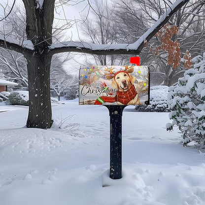 Merry Christmas Mailbox Cover 21x18 Inch Xmas Dog Post Letter Box Covers New Year Golden Retriever Magnetic Waterproof Mail Wraps for Winter Framhouse Outdoor Yard Garden Standard Size