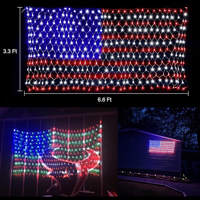 HYH American Flag Lights with 420 Super Bright LEDs,Waterproof Led Flag Net Light of The United States for Yard,Garden Decoration, Festival, Holiday, Party Decoration,Christmas Decorations