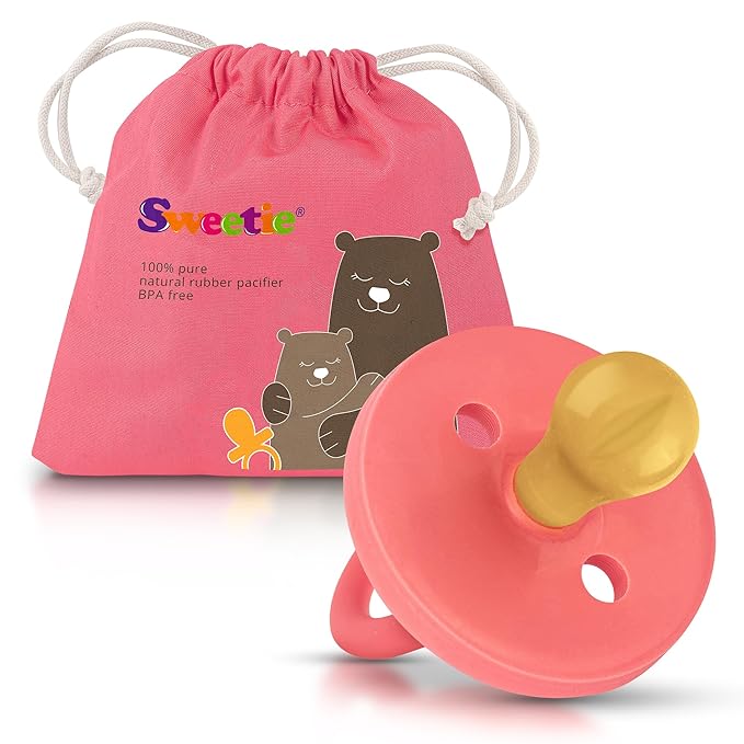 SWEETIE Rubber Pacifier Natural Rubber Pacifier Rounded Pink (Pink, 12-18 Month)
