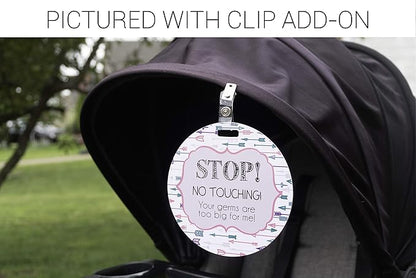 Three Little Tots Two Pack - Pink Arrow No Touhing Baby Car Seat and Stroller Signs - CPSIA Safety Tested