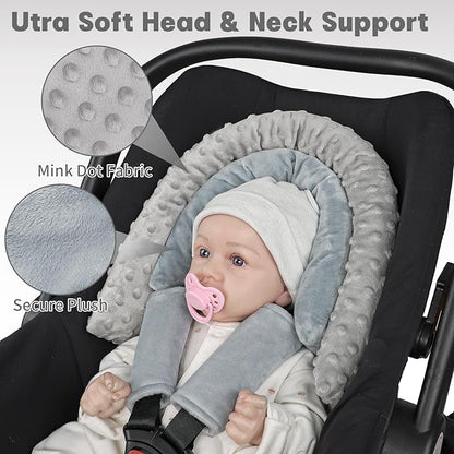 Infant Car Seat Insert, Baby Car Seat Head & Body Support with 2 Straps Pads, Ultra Soft Newborn Preemie Carseat Insert Cushion for Girls Boys, Fits Car Seat, Stroller, Swing, Bouncer, Grey