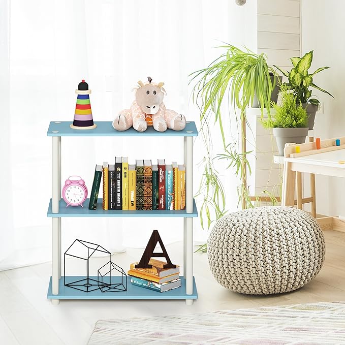 Furinno Turn-N-Tube 3-Tier Compact Multipurpose Shelf Display Rack, Light Blue/White