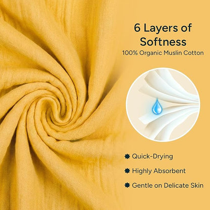 Hands-Free Hooded Towel - 100% Organic Premium Muslin Cotton, 30" x 30", Ultra-Absorbent, Soft, Breathable, Hypoallergenic, Multipurpose, Gifts for Babies & Infants
