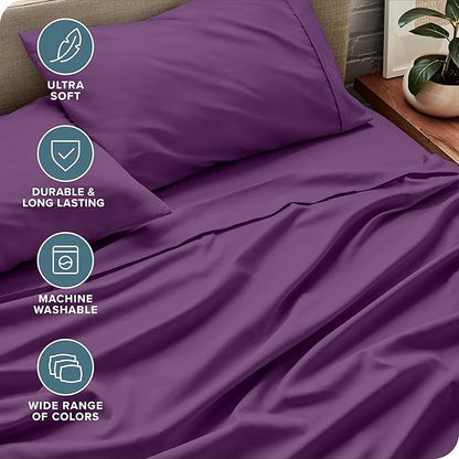 Bare Home Split King Sheet Set - 1800 Ultra-Soft Microfiber Bed Sheets - Double Brushed - Deep Pockets - Easy Fit - 5 Piece Set - Bed Sheets & Pillowcases (Split King, Plum)