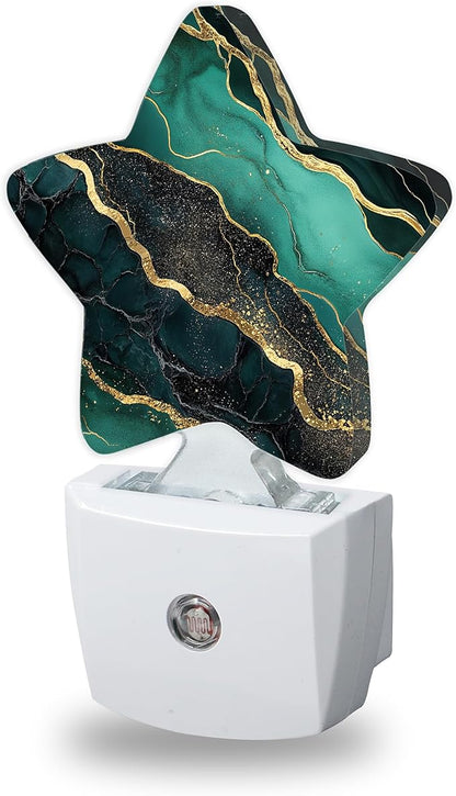 Nightlight,Abstract Marble Decorative Night Lights Plug Into Wall,Green Golden Night Light with Auto Sensor for Bedroom,Nursery,Hallway,Stairway,Gifts