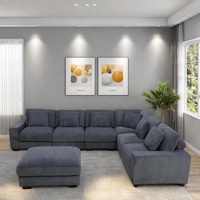 L Shaped Sectional Couches for Living Room, Stylish Sectional Loveseat Sofa with Ottoman & Deep Seats, Living Room Furniture Home Sofa for Adults, Steel Gray