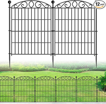 Garden Fence 12 Panel - 30in H x 23.6ft L, No Dig Rustproof Metal Tall Animal Barrier for Dogs Rabbits, Decorative Outdoor Border for Yard, Patio, and Flower Beds