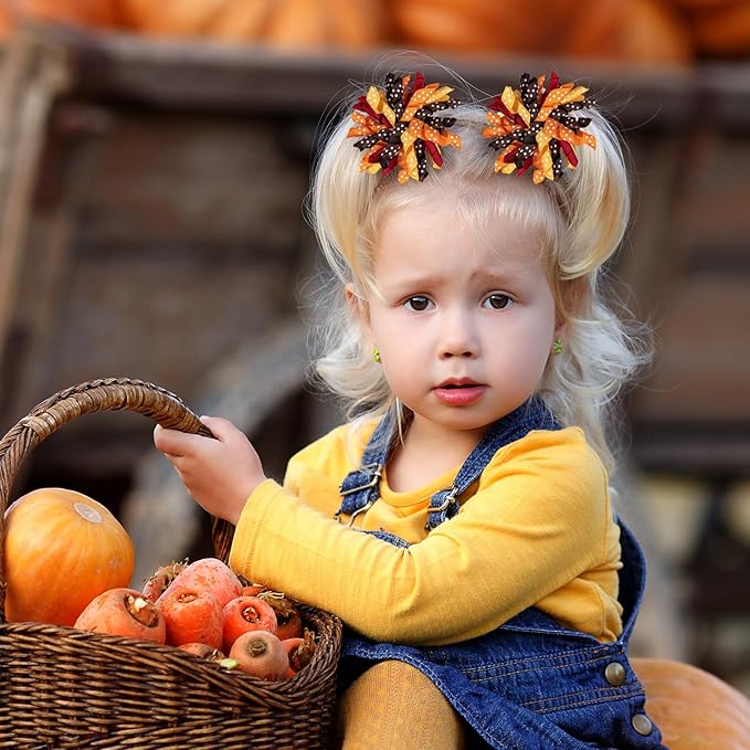 Thanksgiving Korker Hair Bow Clips Toddler Girls Cute Turkey Alligator Barrettes Cheer Pin Fall Curly Corker Ribbon Spiral Swirl Festival Decor Accessories Kids Give Thanks Gift
