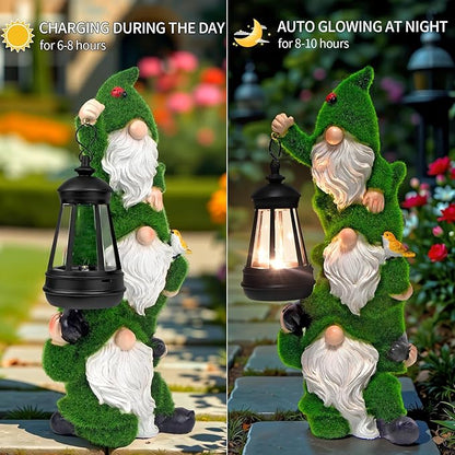 Solar Gnomes Garden Statues,Resin Flocked Gnome Figurine Holding Solar Lights Lantern,Unique Birthday Housewarming Gifts for Women, Mom, Grandma