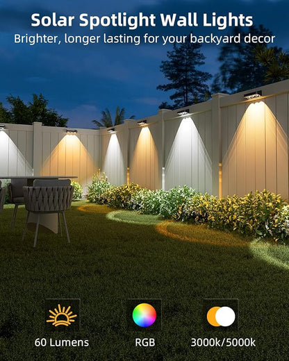JOFIOS Solar Fence Lights Outdoor, 8 Pack, 9 Fixed Colors ＆ Color Changing Fence Lights Solar Powered Waterproof IP65 Dusk-to-Dawn LED Deck Lighting for Patio, Railing, Pool, Porch, Backyard, Wall