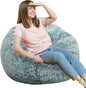 Fluffy Bean Bag Chair, 3FT Round Memory Foam Filled Bean Bag for Teens & Kids, Ultra Soft Faux Fur Fabric Bean Bag Chairs for Playroom, Living Room, Bedroom, Dark Green