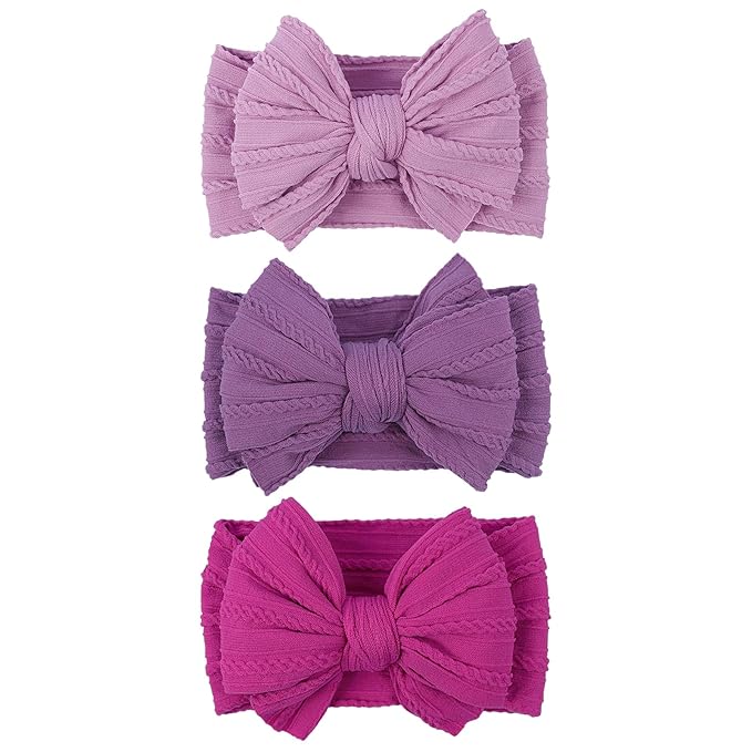LemonSpace Handmade Baby Girls Headbands Soft Stretchy Nylon Hair Bands Hair Accessories with Bows for Newborn Baby Girls Infant Toddlers Kids (Purple)