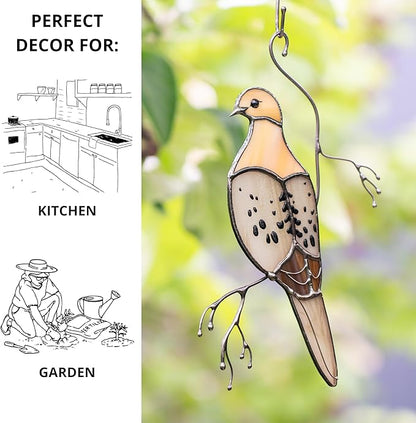 Stained Glass Morning Dove Suncatcher – Peaceful Glass Bird Window Hanging – Handmade Dove Sun Catcher for Indoor Window Decor or Garden Gift (Mourning Dove)