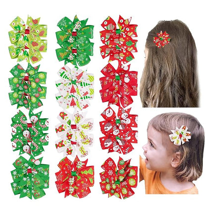 JIAHANG Christmas Floral Printed Hair Bow Clips 24PCS, Swallow Tail Alligator Clips for Baby Girls Toddler Kids