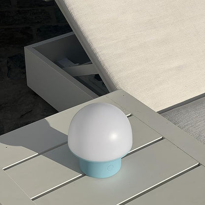 Brightech Portobello Cordless 7" Touch Table Lamp - Small Dimmable Outdoor Mushroom Light for Camping & Side Tables - Modern Rechargeable Portable Bedside Light for Desk Bedroom, Nightstand - Blue